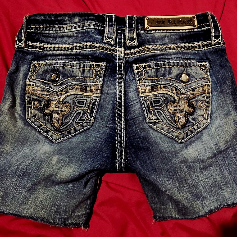 Rock Revival Dark Blue Denim Shorts with Embroidery